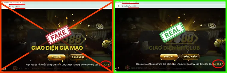 Cách Phân Biệt Website Go88 Thật Và Giả Tránh Mất Tiền Oan 2 Khi mở link thật Go88.com, bạn được dẫn thẳng tới trang chủ chuẩn, còn link giả Go88.com có thể chuyển hướng sang trang khác.